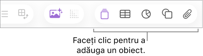 Fereastra Numbers cu explicații pe butoanele obiectelor din bara de instrumente.