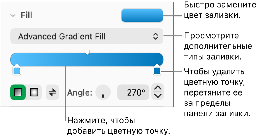 Элементы управления для цветной заливки объектов.