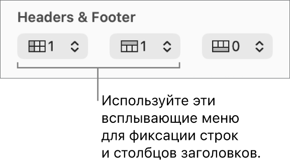 Всплывающие меню для добавления в таблицу строк и столбцов заголовков и итогов, а также для фиксирования строк и столбцов заголовков.