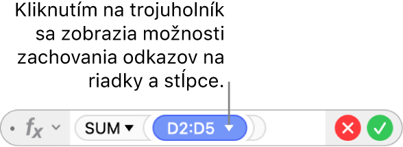 Editor vzorcov s trojuholníkom, kliknutím na ktorý otvoríte možnosti zachovania odkazov na riadky a stĺpce.