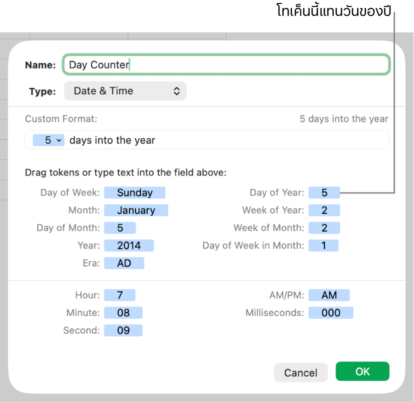 รูปแบบเซลล์วันที่และเวลาแบบกำหนดเอง