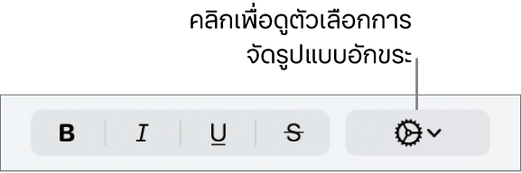 ปุ่มตัวเลือกขั้นสูงที่อยู่ถัดจากปุ่มตัวหนา ตัวเอียง ขีดเส้นใต้ และขีดทับ