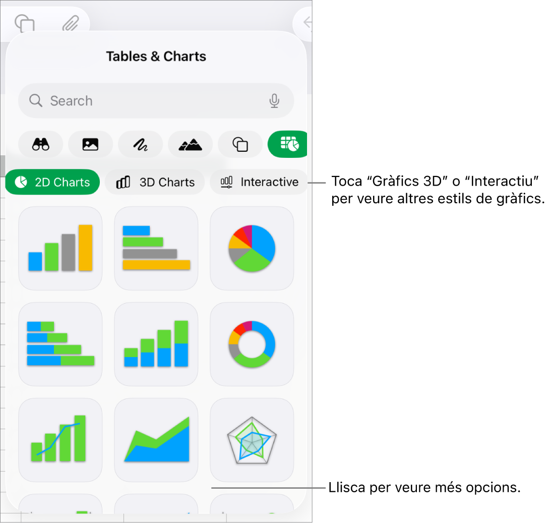 Menú Gràfic que mostra gràfics 2D.