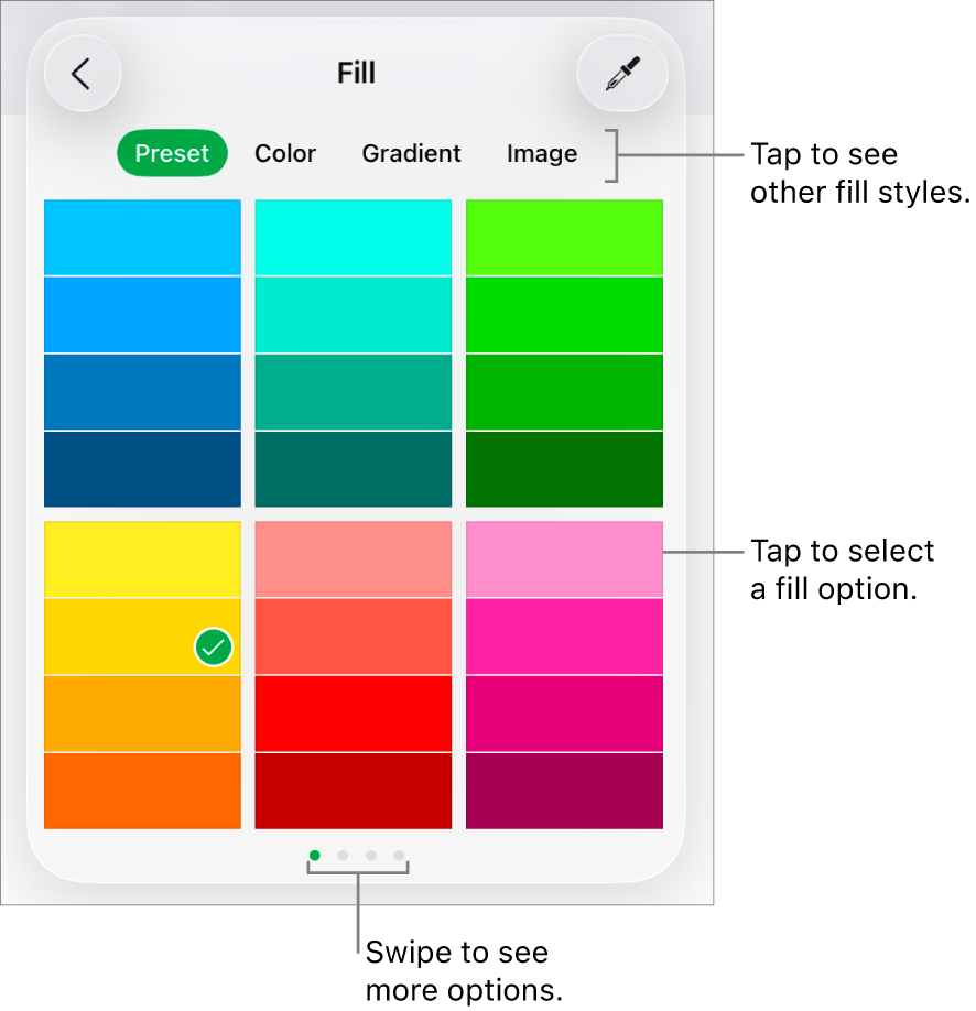 Fill options in the Style tab of the Format button.