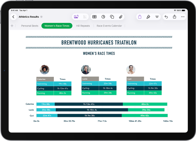 Laskentataulukko, jossa esitetään vaellustietoja ja näytetään välilehtien nimet näytön yläreunassa. Lisää välilehti -painike on vasemmalla ja sen vieressä on välilehdet korkeudelle, vaellusaikataululle, polun osille, varusteille ja ruoalle.
