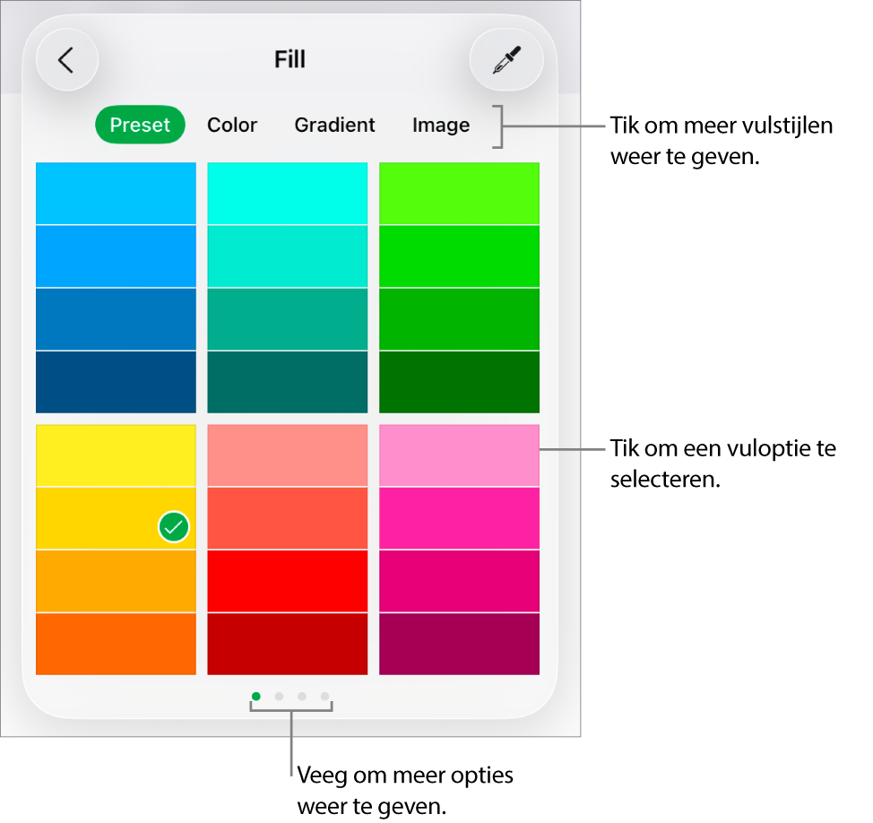 Vulopties in het tabblad 'Stijl' van de opmaakknop.