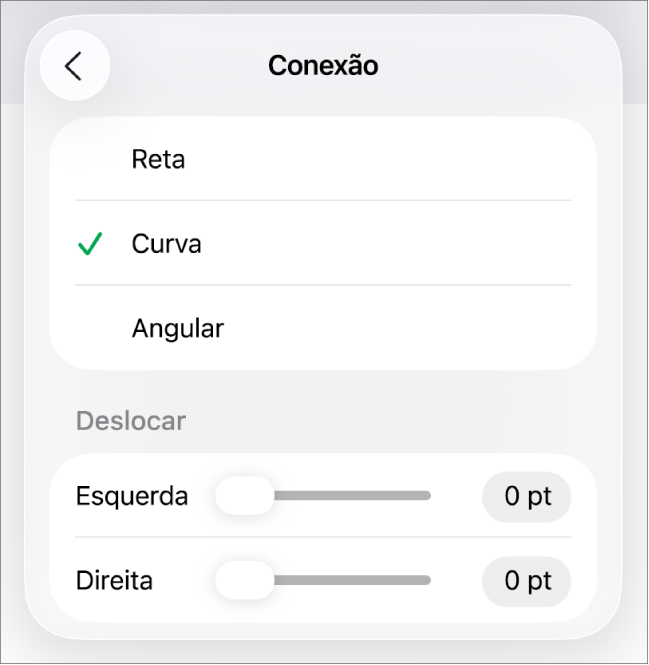 Os controles de Conexão com Curva selecionada.