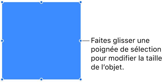 Un objet dont la bordure comporte des points bleus pour modifier sa taille.