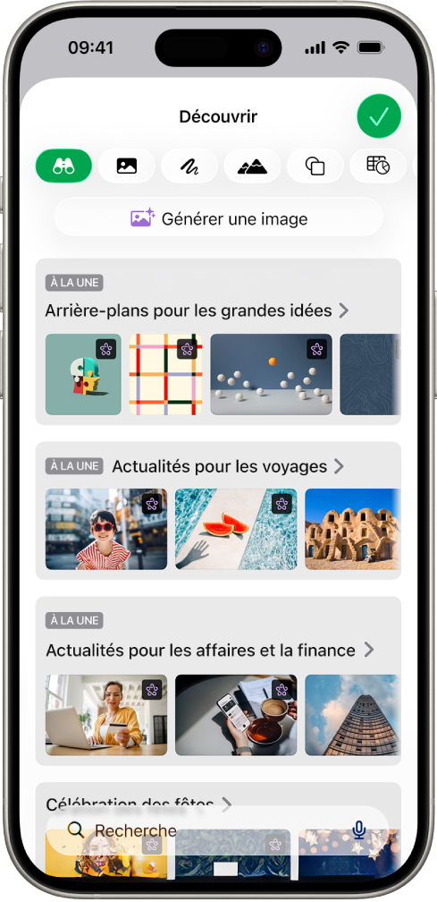 Le bouton Découvrir du centre de contenu affichant des options permettant de générer une image ou d’ajouter des images premium à une feuille de calcul.