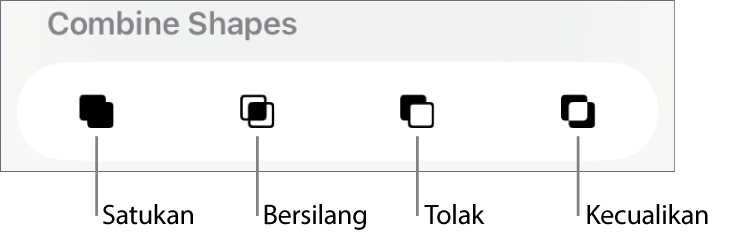Butang Satukan, Bersilang, Tolak dan Kecualikan di bawah Gabungkan Bentuk.