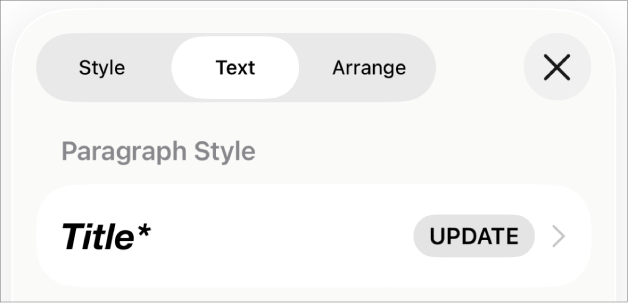 En avsnittsstil med en stjerne ved siden av, og en Oppdater-knapp til høyre.