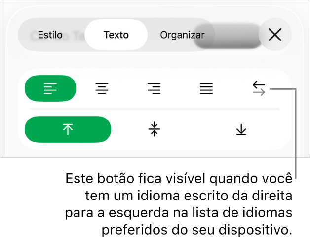 Seção Estilo do botão Formatar com balão explicativo para o botão bidirecional.