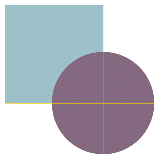 İki nesnenin üzerindeki hizalama kılavuzları.