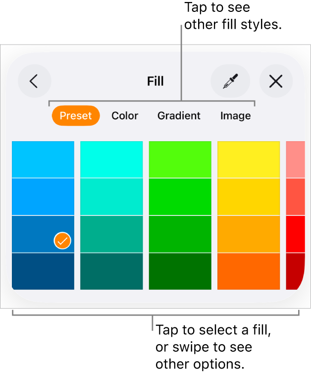 Fill options in the Style tab of the Format button.