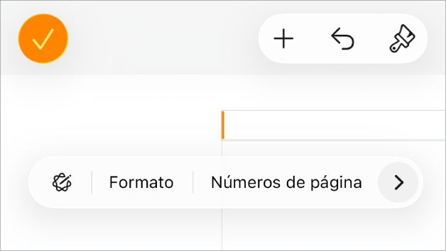 La ventana Configuración del documento con el punto de inserción en un campo de encabezado y un menú desplegable con dos elementos de menú: Números de página e Insertar.