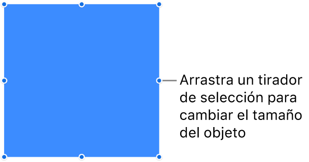 Un objeto con puntos azules en su borde para cambiar el tamaño del objeto.