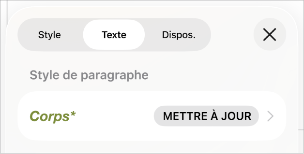 Style de paragraphe Corps avec un astérisque à côté de celui-ci.