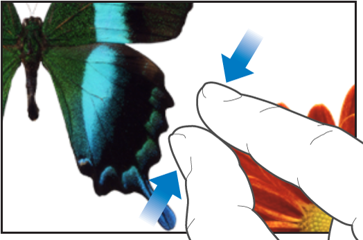 Deux doigts pincés pour réduire la taille des images à l’écran.