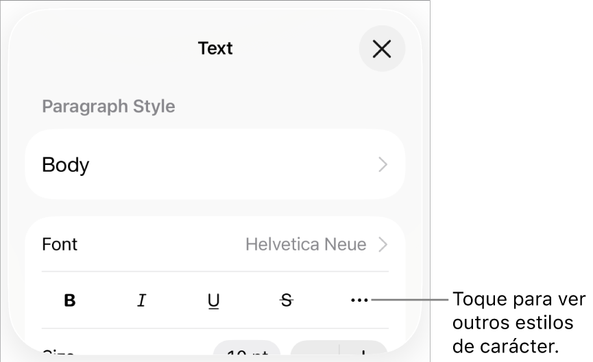 Os controlos de “Formatação” com os botões “Negrito”, “Itálico”, “Sublinhado”, “Riscado” e “Mais opções de texto”.