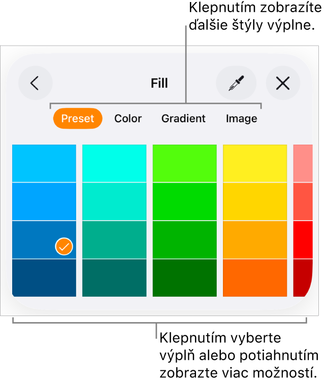 Možnosti výplní na záložke Štýl tlačidla Formát.