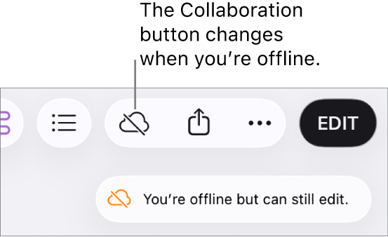An alert on the screen says “You’re offline but can still edit”.