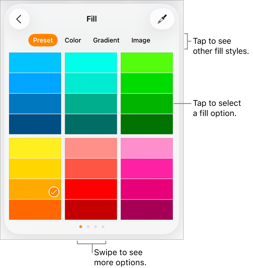 Fill options in the Style tab of the Format button.
