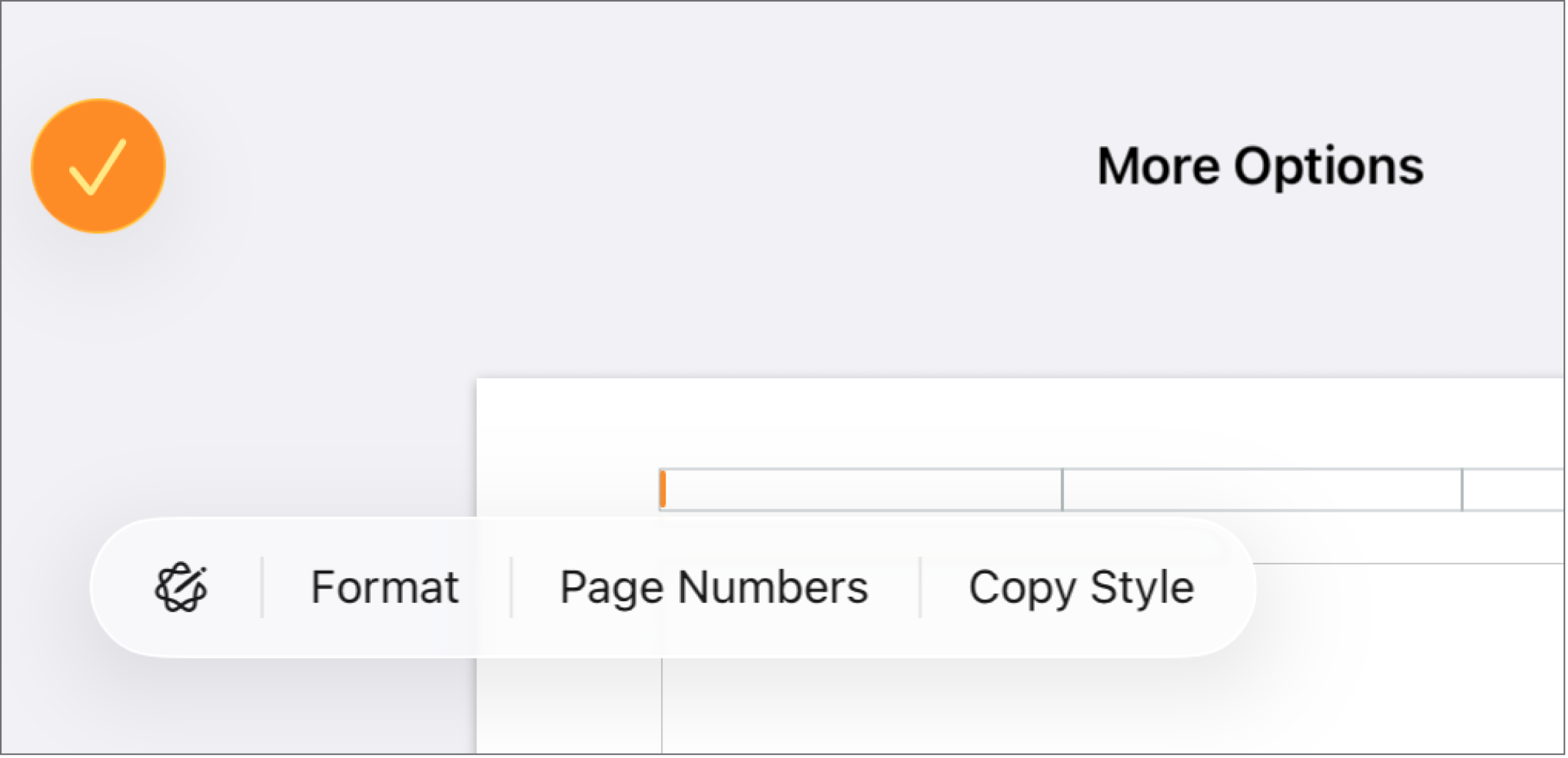 Trois champs d’en-tête avec le point d’insertion au centre et un menu contextuel affichant Pagination.