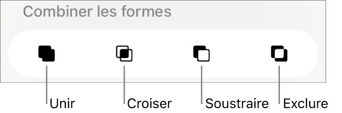 Unir, croiser, soustraire et exclure des boutons sous Formes combinées.