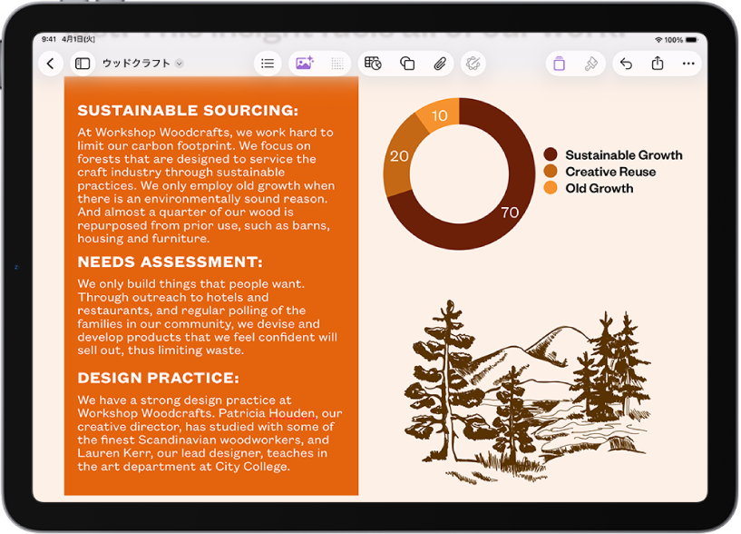図形。周囲の3辺でテキストがフローしています。
