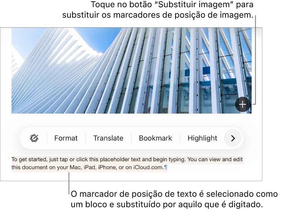 Texto e imagens do marcador de posição.