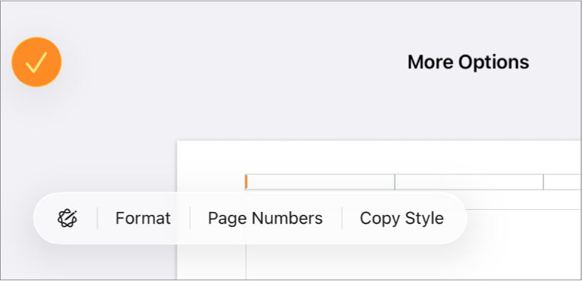 Três campos de cabeçalho com o ponto de inserção no campo do centro e um menu pop-up a mostrar “Números de página”.