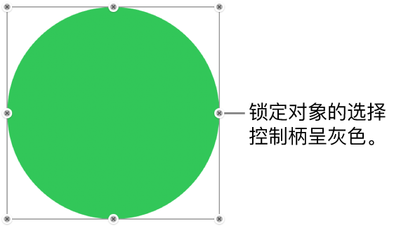 包含灰色选择控制柄的锁定对象。