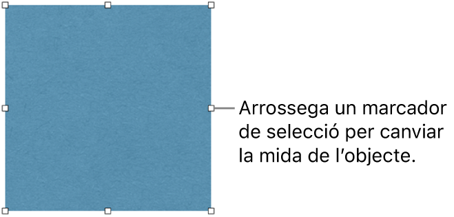 Un objecte amb quadrats blancs a la vora per canviar la mida de l’objecte.