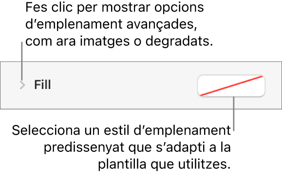 Controls per seleccionar un color d’emplenament.