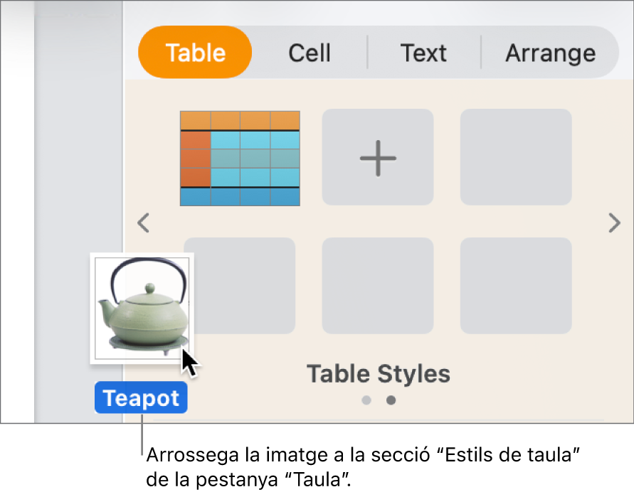 Arrossegar una imatge al tauler d’estils de taula per crear un nou estil.