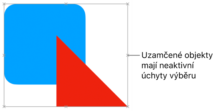 Uzamčené objekty s šedě zobrazenými úchyty výběru