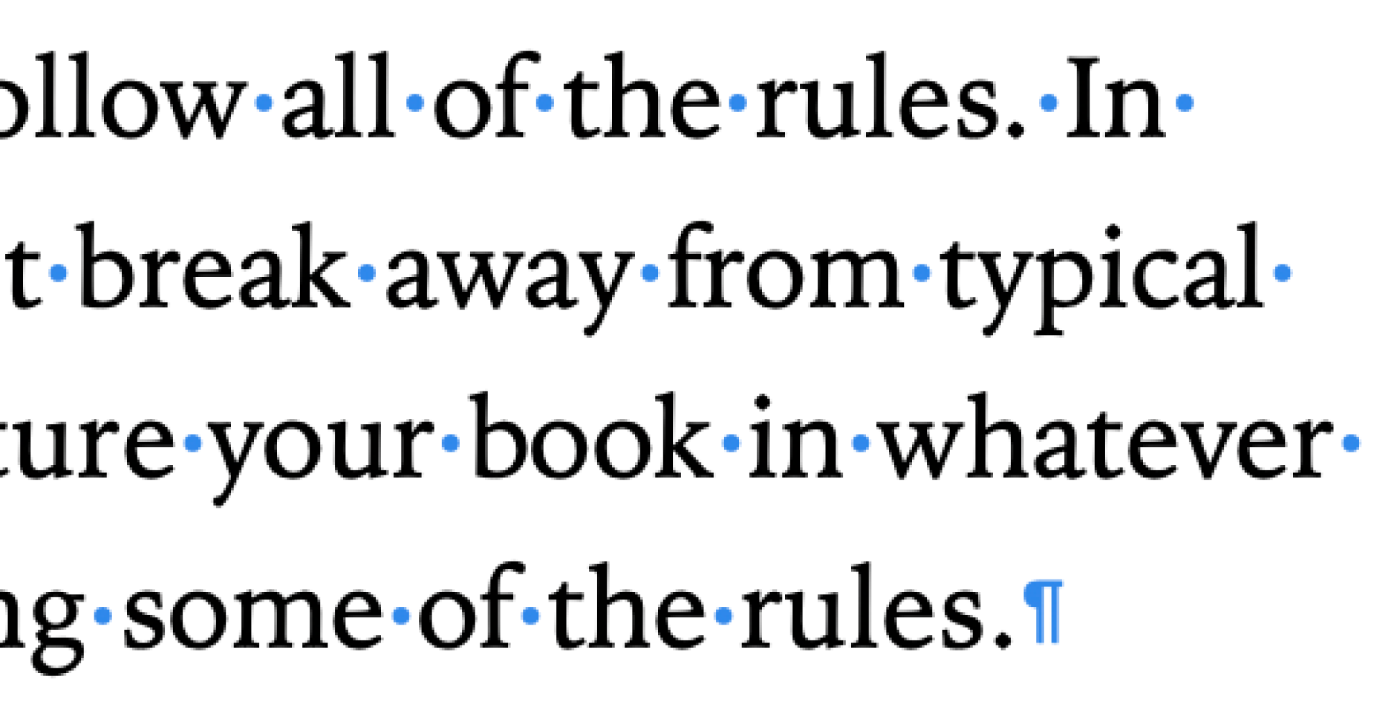 Text se symboly pro mezery, zalomení odstavce a zalomení oddílu