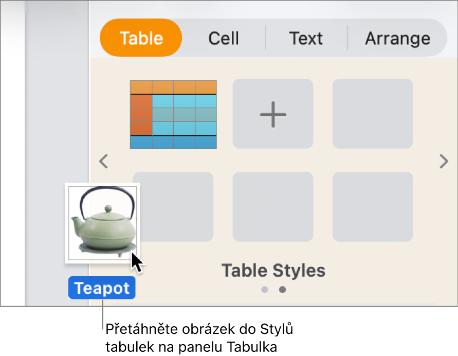 Vytvoření nového stylu přetažením obrázku na panel stylů tabulek