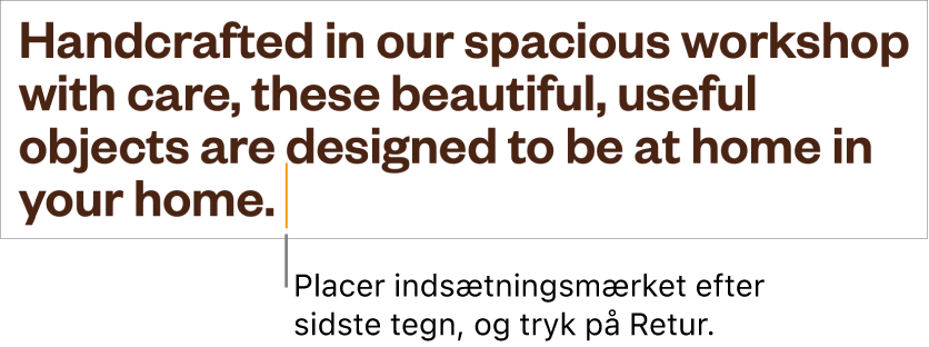 Indsætningsmærket anbragt efter punktummet i den sidste sætning i et afsnit.