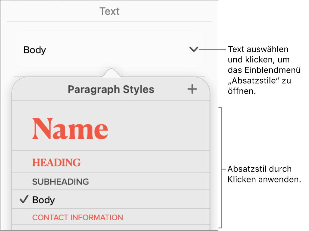 Das Menü „Absatzstile“
