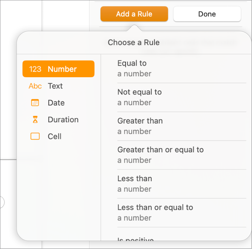 Buttons for creating conditional cell highlighting rules.