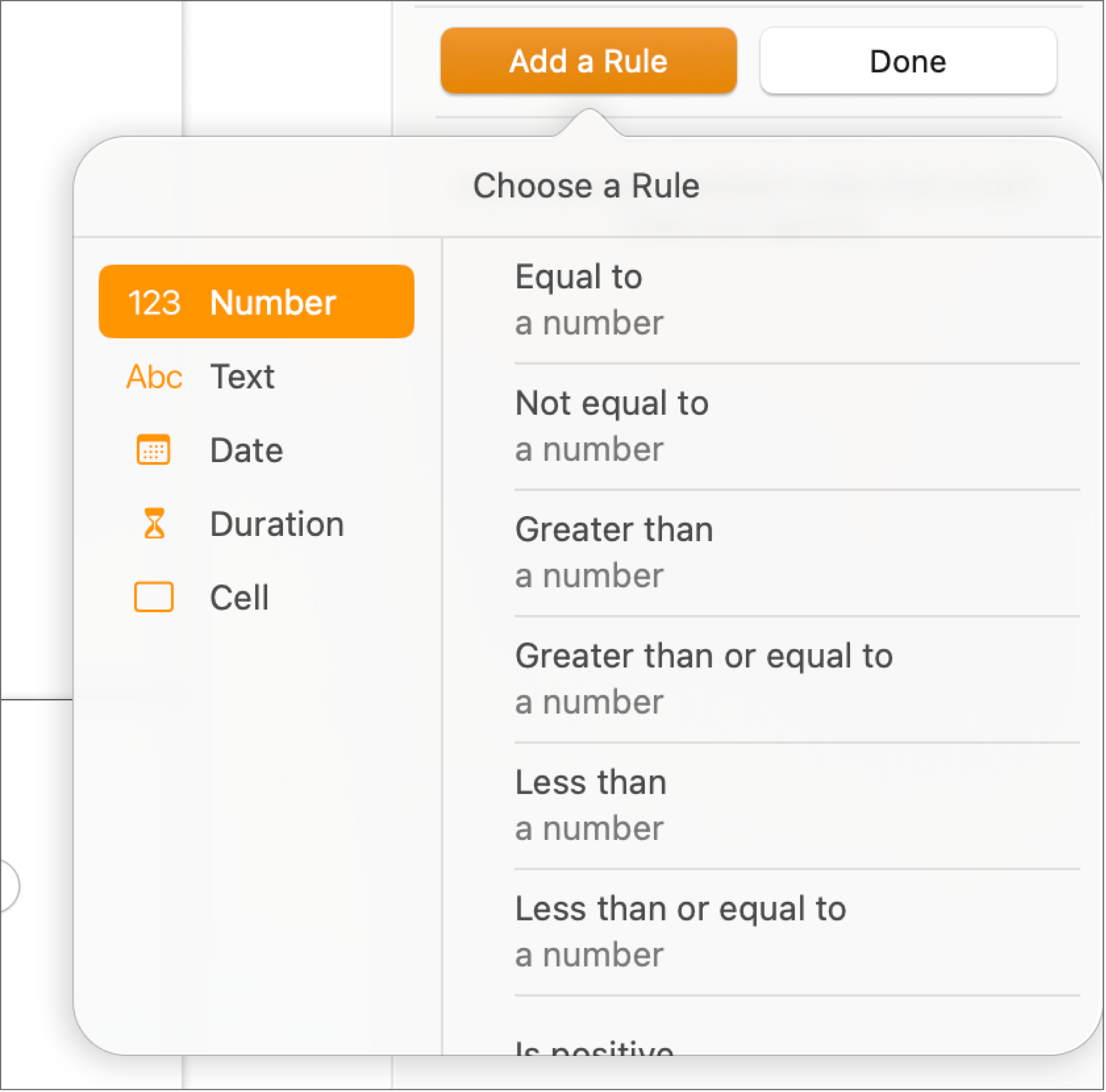 Buttons for creating conditional cell highlighting rules.