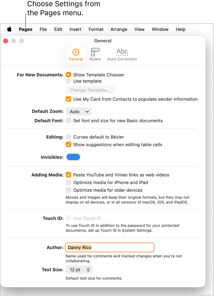 Pages Settings pane open to General tab.