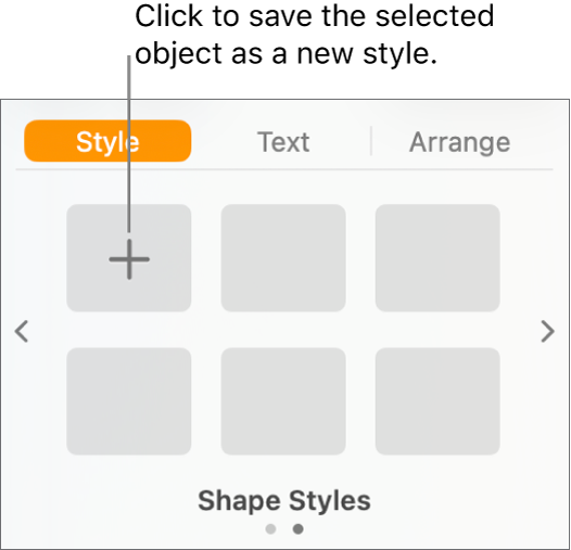 The Style tab of the Format sidebar, with the Create Style button in the upper-left corner and five empty style placeholders.