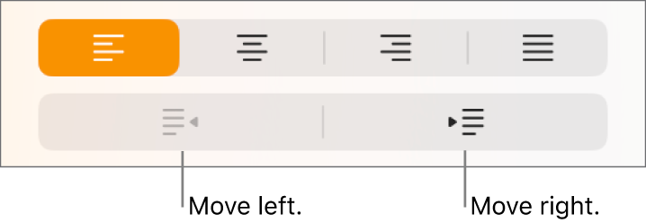 Buttons to move paragraphs left and right.