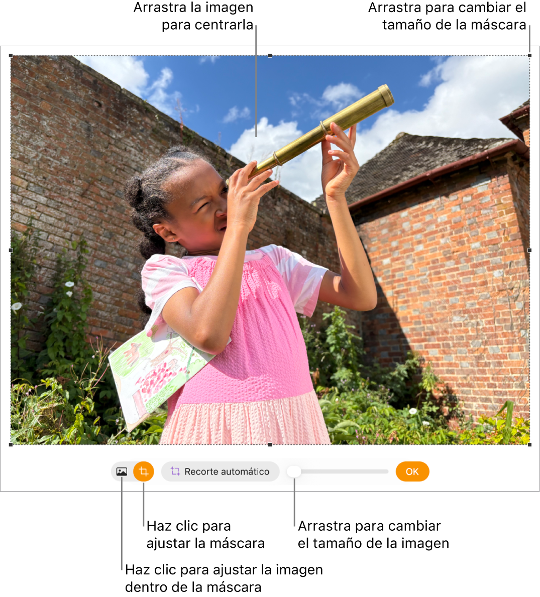 Controles de máscara sobre una foto.