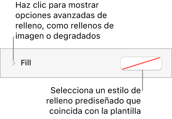 Controles para elegir un color de relleno.