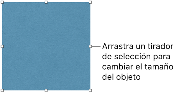 Un objeto con cuadrados blancos en su borde para cambiar el tamaño del objeto.