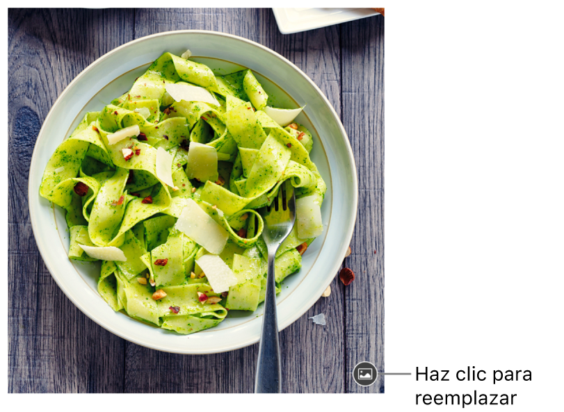 Imagen con un botón “Reemplazar imagen”.