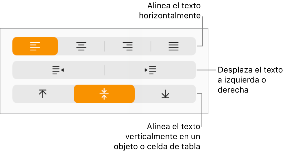 Sección Alineación con llamadas a los botones de alineación de texto y espaciado.